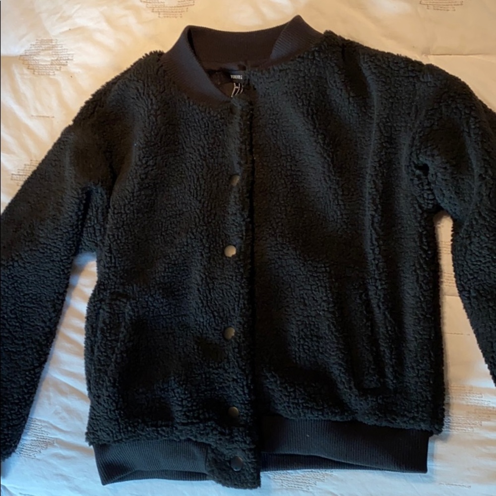 NWOT Black Faux Sherpa Bomber Jacket